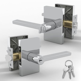 Mega Handles Glamor Entry Lever & Lock Door Handle Set for Hallway, Closet and Bathroom, Heavy Duty Door Levers, Fits All Standard Door Sizes, Screws Included - Polished Chrome (1 Pack)