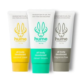 Hume Supernatural All Body Deodorant Trio - 3-Pack Invisible Whole Body Deodorant Balm - Full Body Protection - Aluminum Free, No Baking Soda - Anti-Chafing Odor Control - Clinically Tested on Sensitive Skin - Title: Coconut Coast Trio