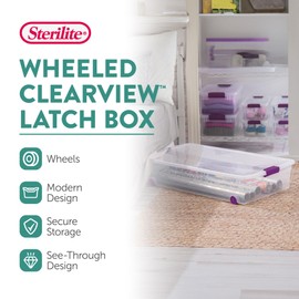 Sterilite 8-Pack 60 Quart ClearView Latch Box, Wheeled Underbed Organizer Bins with Latching Lids - Clear Plastic Organization Containers for Closet, Bedroom, Shelving Units and Everyday Home Storage