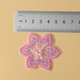 Minason Lace Cut Petal Blossom Patches: 6Pcs Assorted Color Sequin Flower Sakura Sew on Patch Applique DIY Accessories for Girls' Clothes Shirts Wedding Dress Backpacks