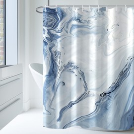 MIRRORANG Shower Curtain with 12 Hooks, Fabric, Light Blue Marble Shower Curtain for Bathroom, 100% Polyester, 183 x 183 cm