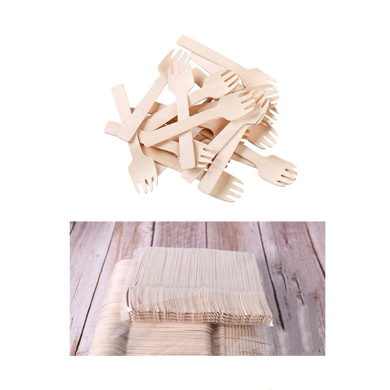 Mini Wooden Spork, 100PCS Bamboo Forks, Disposable Wooden Forks for