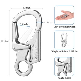 Ahiller Carabiner Clip, Double Anti-Misopening Locking Design, 3 Inch Alloy Caribena Hook, Keychain for Outdoor Camping, Hiking, Fishing, Key Ring Clip (Silver-1P)