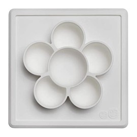 ezpz Mini Play Mat - 100% Silicone Suction Flower Plate with Built-in Placemat for Infants + Toddlers - Crafting + Snacks - Divided Plate - Dishwasher Safe (Cream)