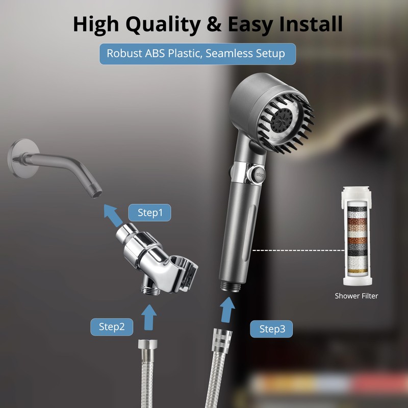 Iopsk Fitered Shower Head with Handheld for Hard Water, High