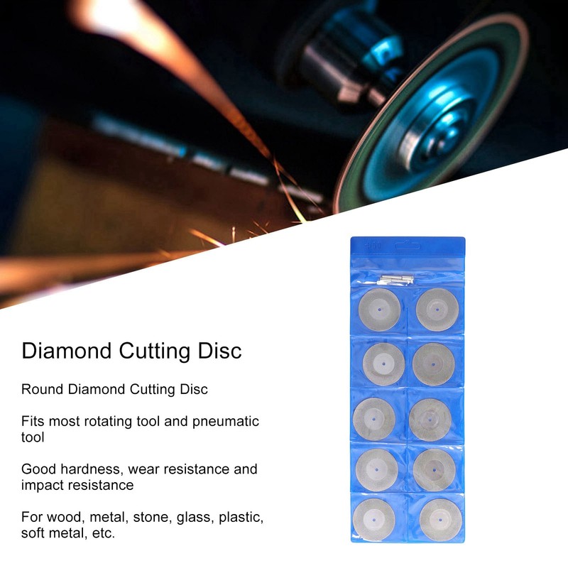 10PCS Thin Diamond Cutting Disc with Rod Round Grinding Sanding