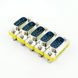 RHINORO Pack of 5, DB9 Gender Changer, 9-Pin Male to Male Metal Adapter Coupler, RS232 Port Connector, Silver/Yellow, Serial equipments