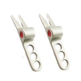 azumafy Golf Green Fork Divot Tool 2 Pack 2 Foot Foam Ball Mark Tool Pitchmark Green Repair (Set of 2 Silver)