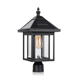 KMC Lighting ST4343Q-B Solar Post Light Outdoor Waterproof Black Aluminum Upgrade 300 LM for Post Lawn Yard Pathway Garden Entryways Decoration