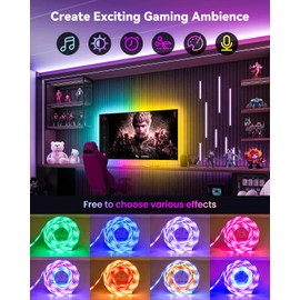 Pak RGB+IC LED Strip Lights, 16.4ft Smart LED Lights for Bedroom & TV, 16 Million Colors, Music Sync & Mic Control, 44 Scene Modes, DIY Cuttable, Remote & App Control, for Home Décor, Gaming & Party