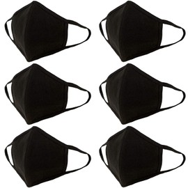 SAFE HANDLER 3 Ply Reusable Cotton Face Mask | Center Seam Adult Washable Mask for Men or for Women, Protective Face Cover, Soft Breathable Jersey Fabric, BLACK (6 PACK)