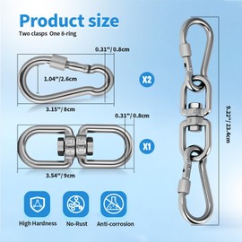 Aheucndg Heavy Duty 1200 lb Capacity Swivel Ring Double Ended Swivel Eye Hook, 304 Stainless Steel 1Pack Swivel Hooks + 2Pack Snap Hook, Easy Installation for Hanging Chair, Hammock, Boxing Bag, Gym
