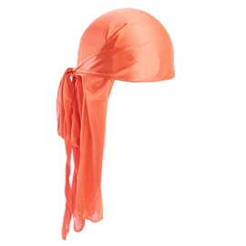 Fxhixiy Satin Silk Extra Long-Tail Durag Headwraps Pirate Cap Bandana Headwear Caps for Hair Waves (Orange)