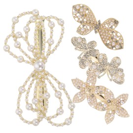 SAFIGLE 4pcs Pearl Flower Hair Clips Decorative Butterfly Hairpins for Women Elegant Barrettes for Weddings Parties Everyday Use Shiny Accessories for All Hair Types
