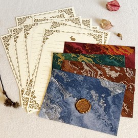 Letter Set "Handwritten" Simple Vintage Paper Proposal Letter Love Letter Notepaper and Envelope Vintage Letter Set - Love Letter Message Card Guilt (4 Envelopes, 10 Notepapers, 4 Stamps)