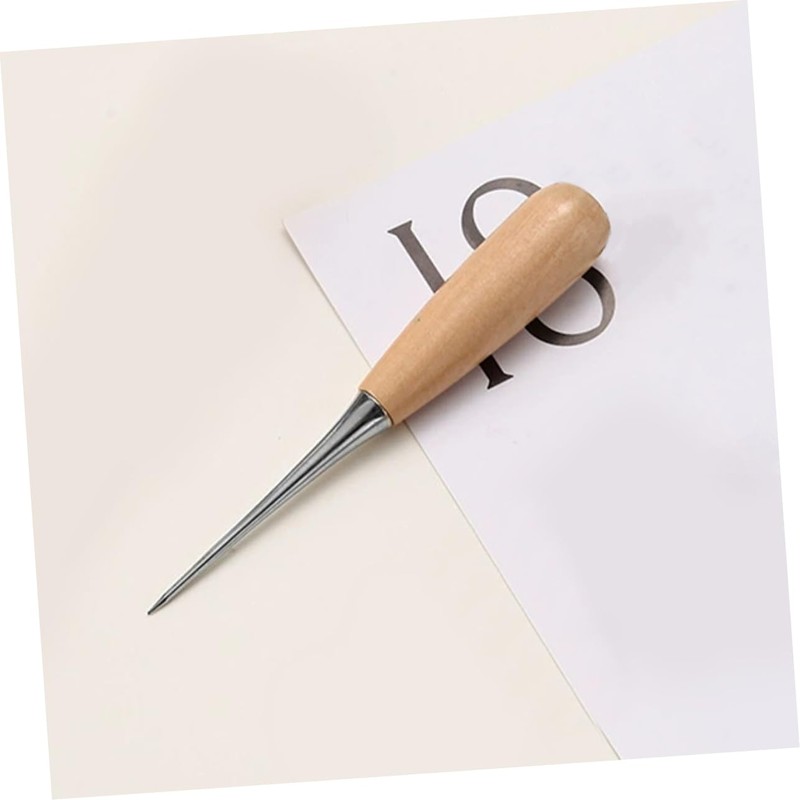 Gatuida 2Pcs Wooden Handle Leather Awl Tool for Bookbinding and