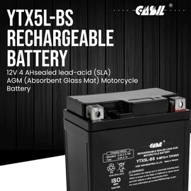 YTX5L-BS Battery 12V 4AH 80 CCA - High Performance AGM Power Sport Battery by Casil (YTX5L)