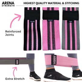 Arena Strength Fabric Exercise Booty Bands for Legs and Butt | Hip Resistance Bands Set of 3 with Workout Guide and Carry Case