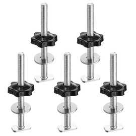HARFINGTON 5Set T Track Bolts Knob Kit M8 x 100mm Threaded Bolts M8 x 32mm Hex Hand Nut Clamping Knob with Washer for Woodworking Jigs and Fixtures, Black Silver