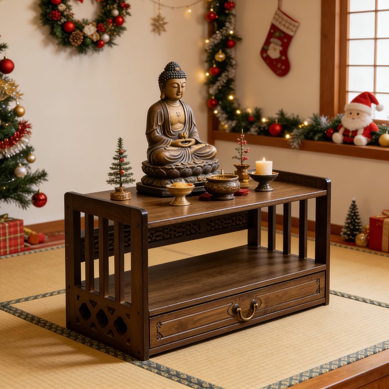 BIRDFBA Floor Table, Altar Low 2-Tier Meditation Table with Drawers