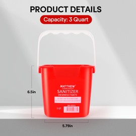 Matthew Detergent And Sanitizing Cleaning Bucket 3 Quart Plastic Pail,Set of 6 Square Containers,Built-In Spout w/Handle,Wash Rinse Sanitize Handwash Bucket for Home Office Commercial Restaurant (Red)