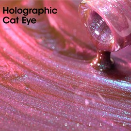 Gellen Cat Eye Gel Nail Polish, 18ml Hot Pink Gel Polish with Magnet, Silver Glitter Holographic Magnetic Nail Polish Gel Manicure Salon DIY Home
