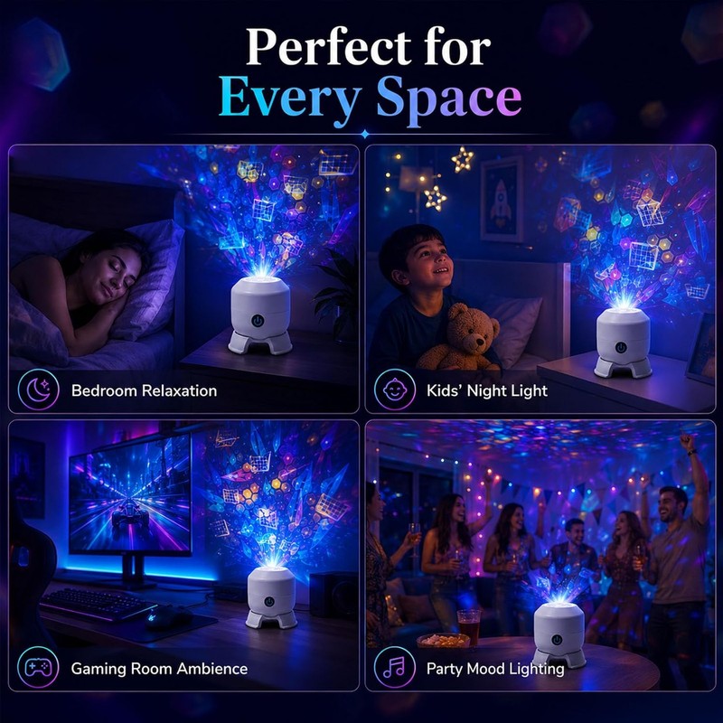 5d Holographic Night Light Projector，2026 New Dynamic Rotating LED Projector