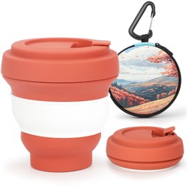 HIVIEWS Collapsible Cups for Traveling, Reusable Camping Cup Comes with Mini Case, Camping Silicone Cup, Collapsible Coffee Cup with Lid, Perfect for Backpackin, Hiking, 12 oz (Red, Medium)