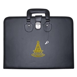 UK EMPIRE GROUP Masonic Apron and Chain Collar Case Leather Past Master (Embroidered) MM, Provincial Size – Freemason Carrying Bags (Gold Emblem)