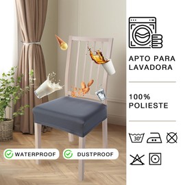 Viste tu hogar Pack of 6 Dining Room Chair Covers, 45 to 55 cm, Without Backrest, 100% High-Quality Polyester, Elastic, Cleaning, Pineapple, Grey