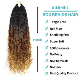 8Packs Goddess Box Braids Crochet Hair With Curly Ends 14inch Pre-looped Bohomian Crochet Box Braids Synthetic Braiding Hair Extensions