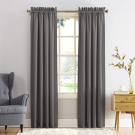 Sun Zero Barrow Energy Efficient Rod Pocket Curtain Panel, Steel Gray, 54" x 108"