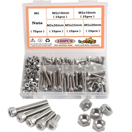 huruirui M5 150pcs Screws Nuts Set 304 Stainless Steel Rustproof Machine Screws Assortment Kit Allen Screws