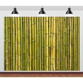 Loccor 9x6ft Fabric Bamboo Backdrop Green Bamboo Fence Wall Photography Background Colorful Japanese or Chinese Cane Wall Backdrop Party Decorations Photo Props