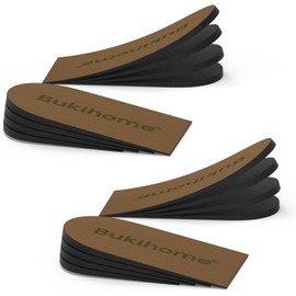 Adjustable Heel Lift Inserts for Shoes - Bukihome Orthopedic Shoe Lift for Uneven Legs 4 Layers Height Increase Insole for Heel Pain,Heel Spur,Achilles Tendonitis,Small,Brown,2 Pairs