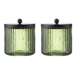 KMwares 2-Pack Glass Qtip Holder Dispenser Set for Cotton Ball, Swab, Round Pads, Floss Picks - Bathroom Canister Storage Organization and Vanity Makeup Organizer(Olive Green)