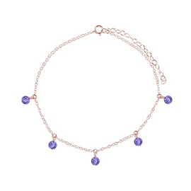 Tanzanite Bead Drop Anklet in 14k Rose Gold Fill