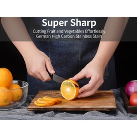 Hollory 5 Inch Utility Knife, Super Sharp German High Carbon Stainless Steel Blade and Full Tang Handle, Non-Stick Coated Kitchen Utility Multi-Purpose Knife-Black