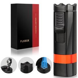 FLABOX Torch Lighter Four Jet Flame Torch Lighter, Punch and Holder,Windproof Mutifuctional Refillable Butane Lighter, Delicate Box Gift for Men Husband on Birthday Dark, Without Butane