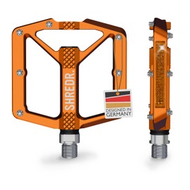 SHREDR. Shine Pedals for MTB | High Quality Flat Pedals for Mountain Bike | With Reflectors (StVZO Compliant) (Orange, M)