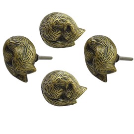 Perilla Home Set of 4 Antique Knobs Decorative Sleeping Fox Iron Artistic Designer Cabinet Hardware Pulls for Cupboard Dresser Wardrobe and Drawer