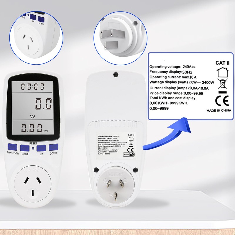 240V Electricity Usage Monitor Plug Power Watt Voltage Amps Meter