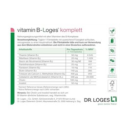 Vitamin B-Loges Complete – 120 Film-Coated Tablets – Dietary Supplement with All Vitamins of the B Complex