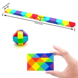 1PC Snake Fidget Toy Cube Twist Puzzle 24 Wedges, Large Size Rainbow Magic Snake Toy Brain Teaser Stocking Stuffers Party Favors Game Goodie Bags Fillers for Kids Adults Teens