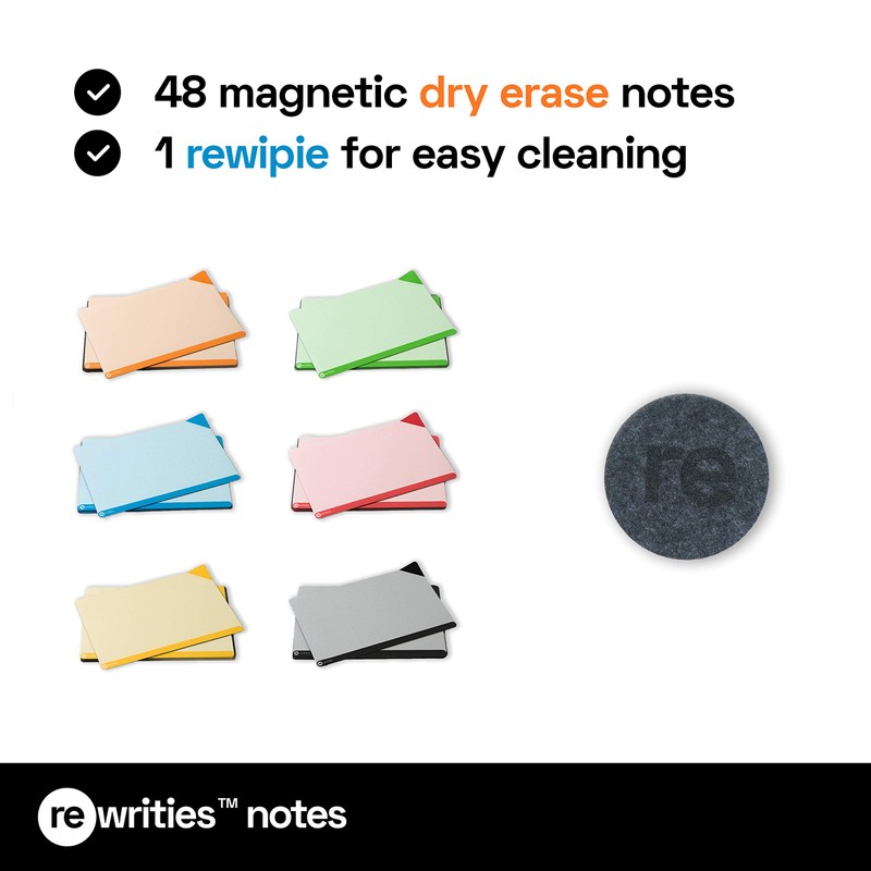 Rewrities Notes - 48 Dry Erase Magnetic Cards, Multi Color