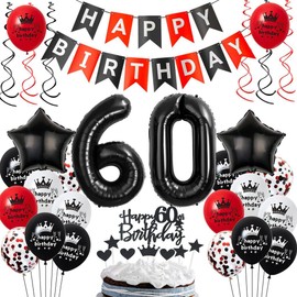 Balloons 60th Birthday Decoration Red Black, 60 Years Black Red Birthday Party Decoration, 60th Balloons Birthday Red Black, Balloons 60 Years Man Woman, 60th Birthday Party Decoration