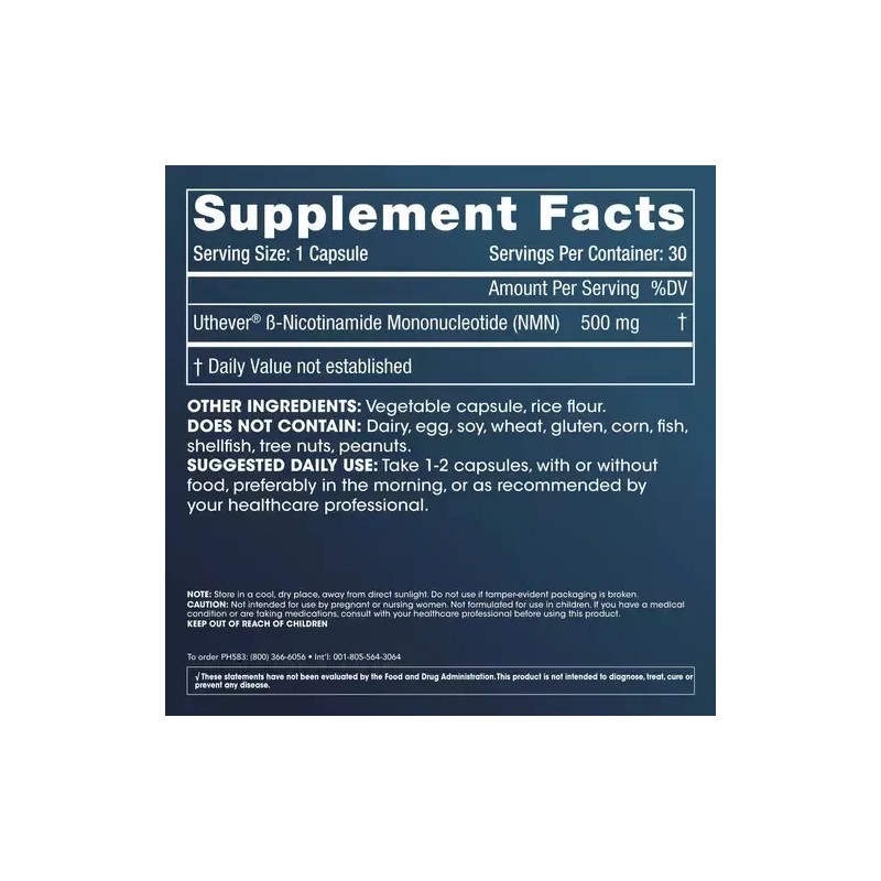 Suplemento Nmn 500 Mg Precursor Nad 30 Caps. Gmp
