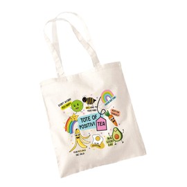 SmartyPants Positivi-TEA Tote Bag - Rainbow Cute Cartoon Avacado Pun Fun Daily Affirmation Positive Vibes Good Day Bee Kind Women's Fashion Cotton Shopper Present Gift (Natural)
