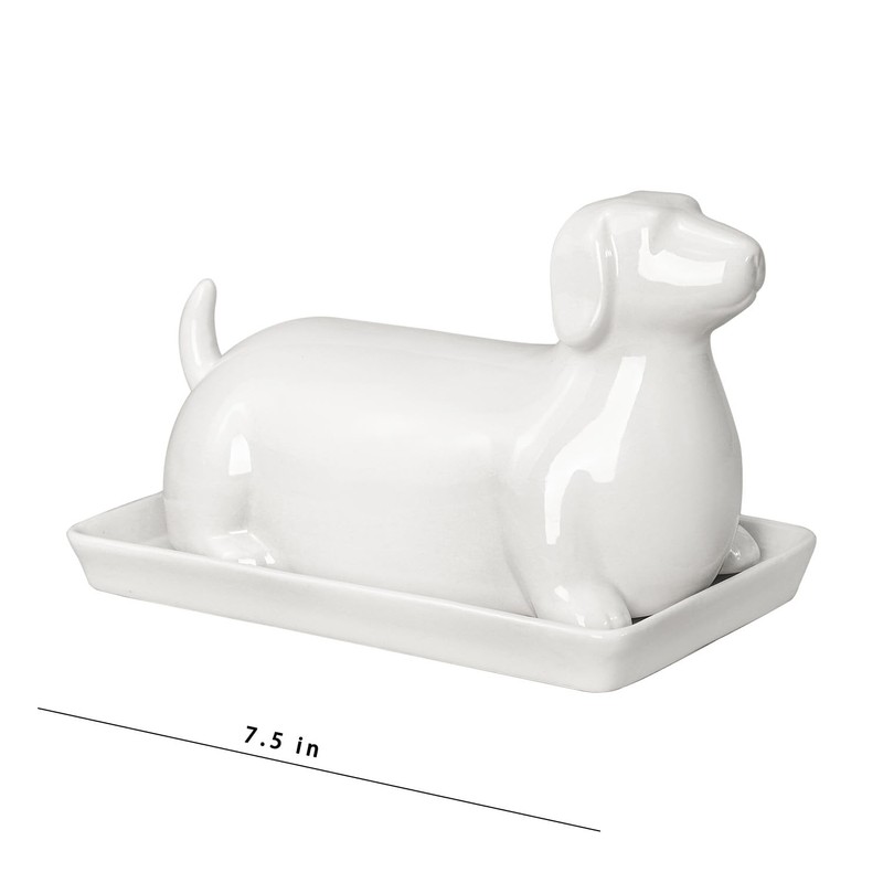 Bicuzat Ceramic Dachshund Butter Dish with Lid, Butter Keeper Butter