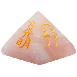 KYEYGWO Reiki Healing Crystal Pyramid Gemstone with Usui Reiki Symbols, Energy Healing Stone Pyramids Fengshui Figures for Spiritual Meditation and Home Decoration, Rose Quartz